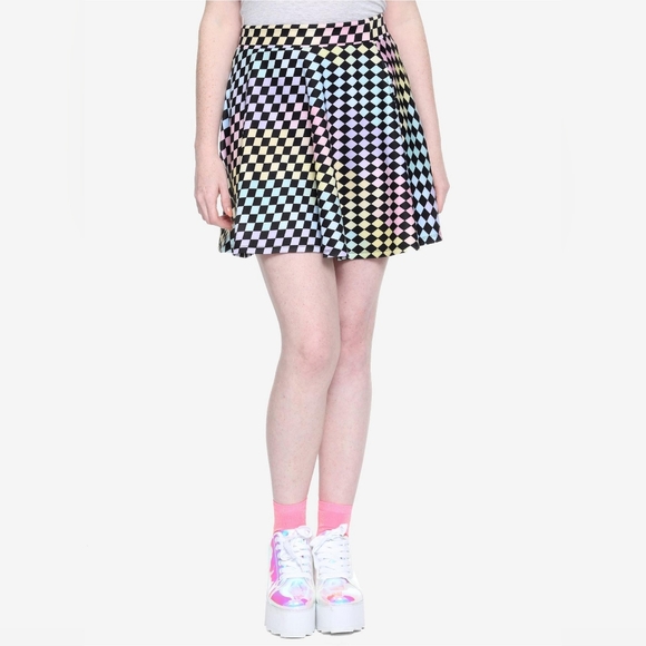 Hot Topic Women's Skirt Small Rainbow Pastel Black Checkered Mini **CLEARANCE** - Picture 2 of 7
